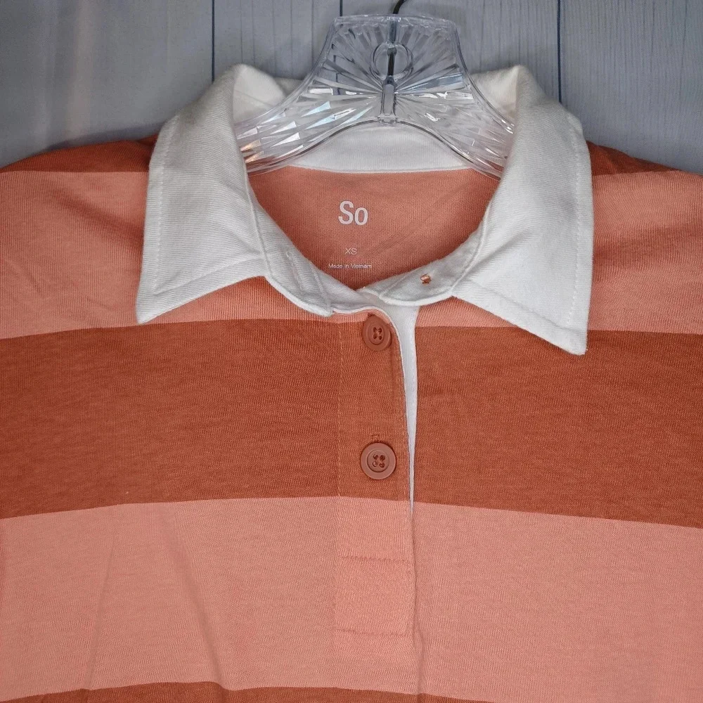 SO striped cropped long sleeve polo rugby-style preppy Y2K School shirt - Picture 2 of 12